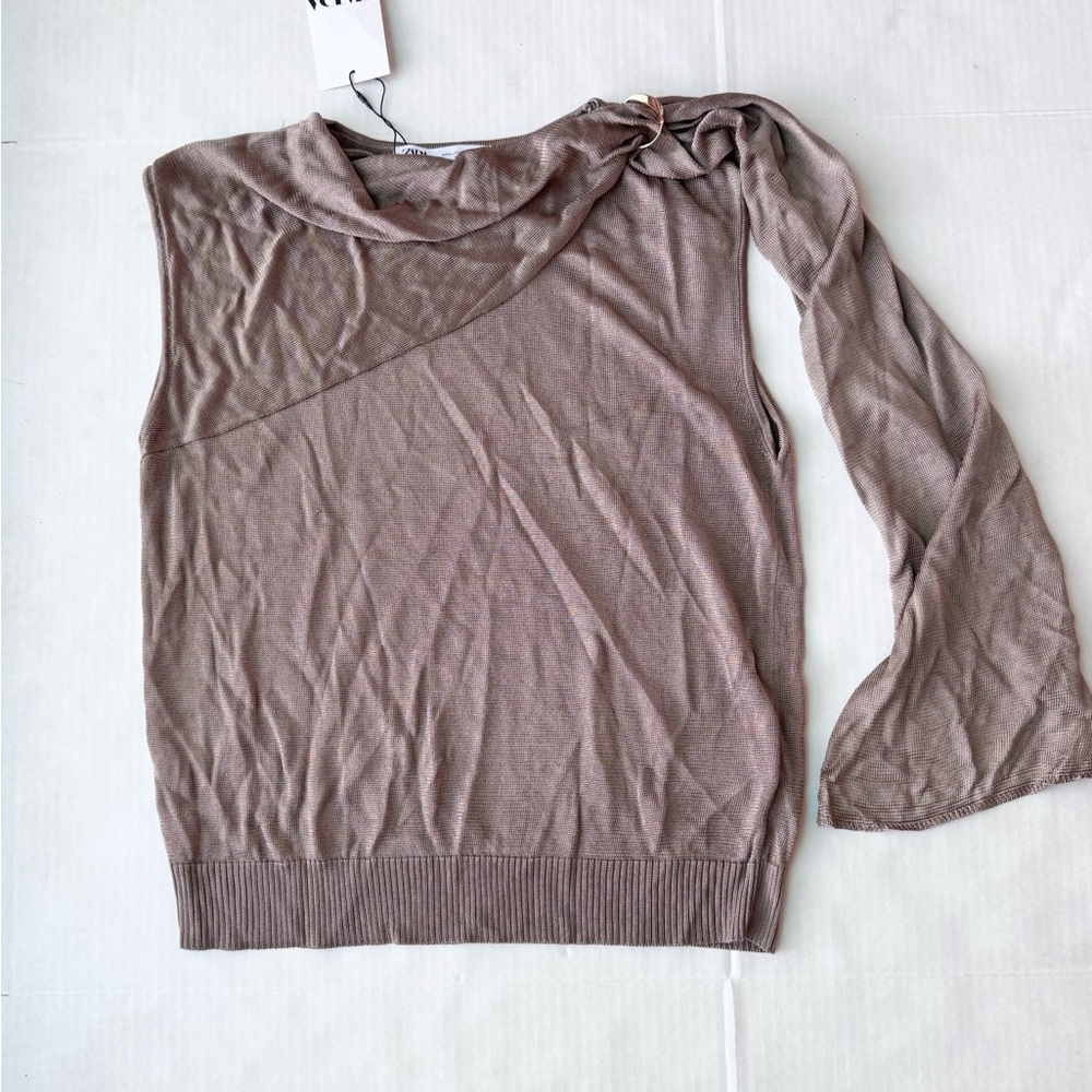 Zara Viscose Draped Sleeveless Top with Gold Appliqué NWT